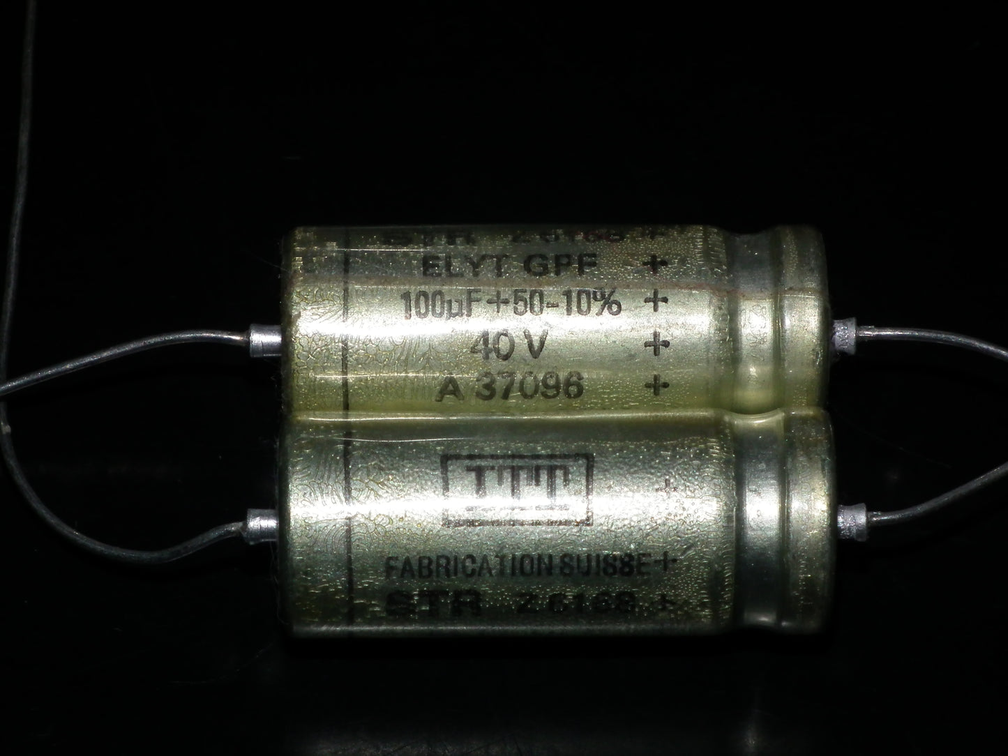 Two (2 pcs) Vintage NOS Capacitors ITT 100uF 40V SWISS MADE