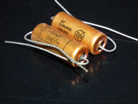 Two NOS MP capacitors 0.1 uF 250V Rifa Sweden PIO