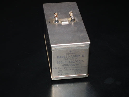 Siemens Klangfilm Electrolytic capacitor 100uF 500V Glass end seal