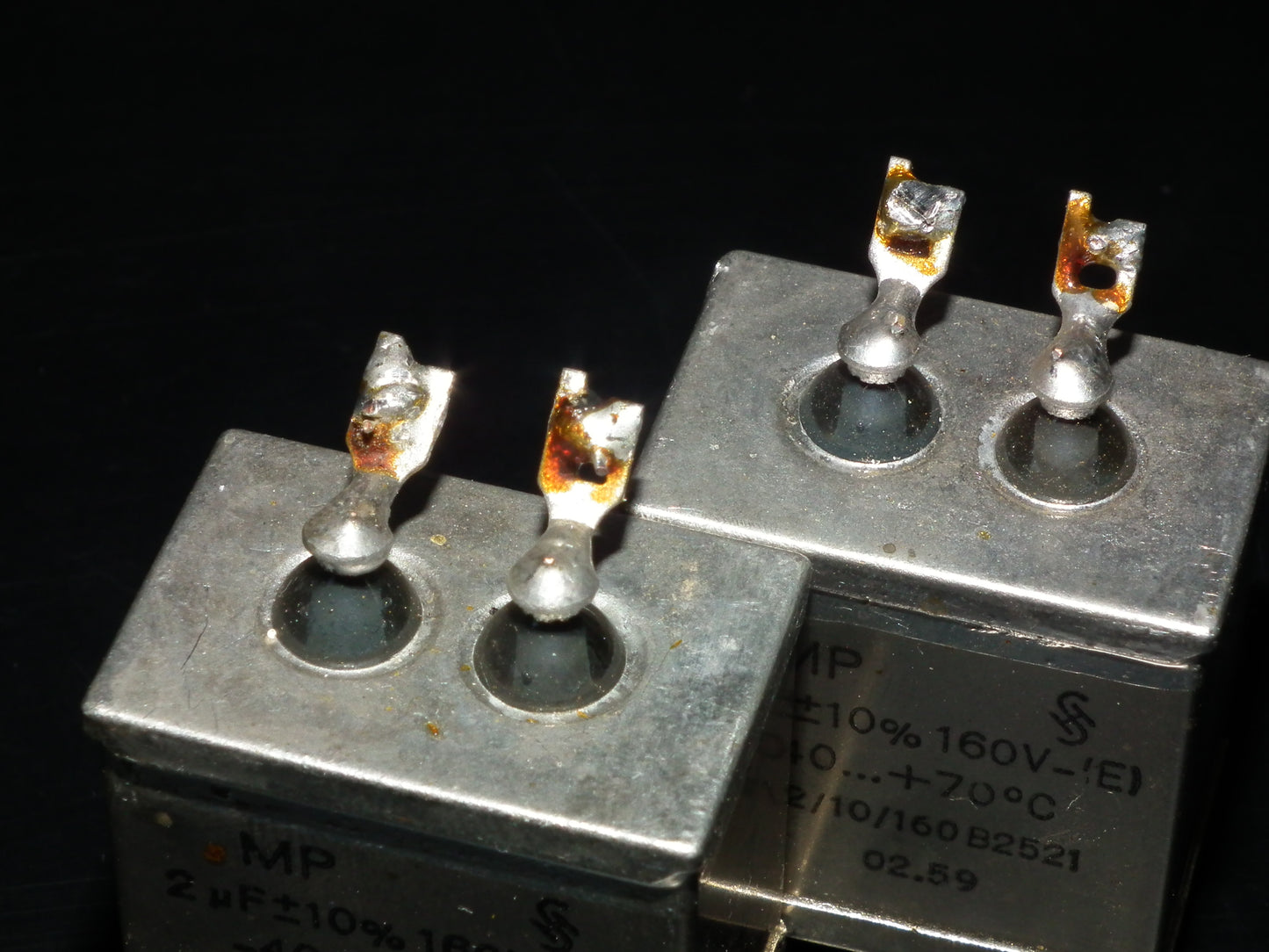 Two vintage Siemens PIO capacitors 2 uF / 160V Klangfilm tube audio 2mfd