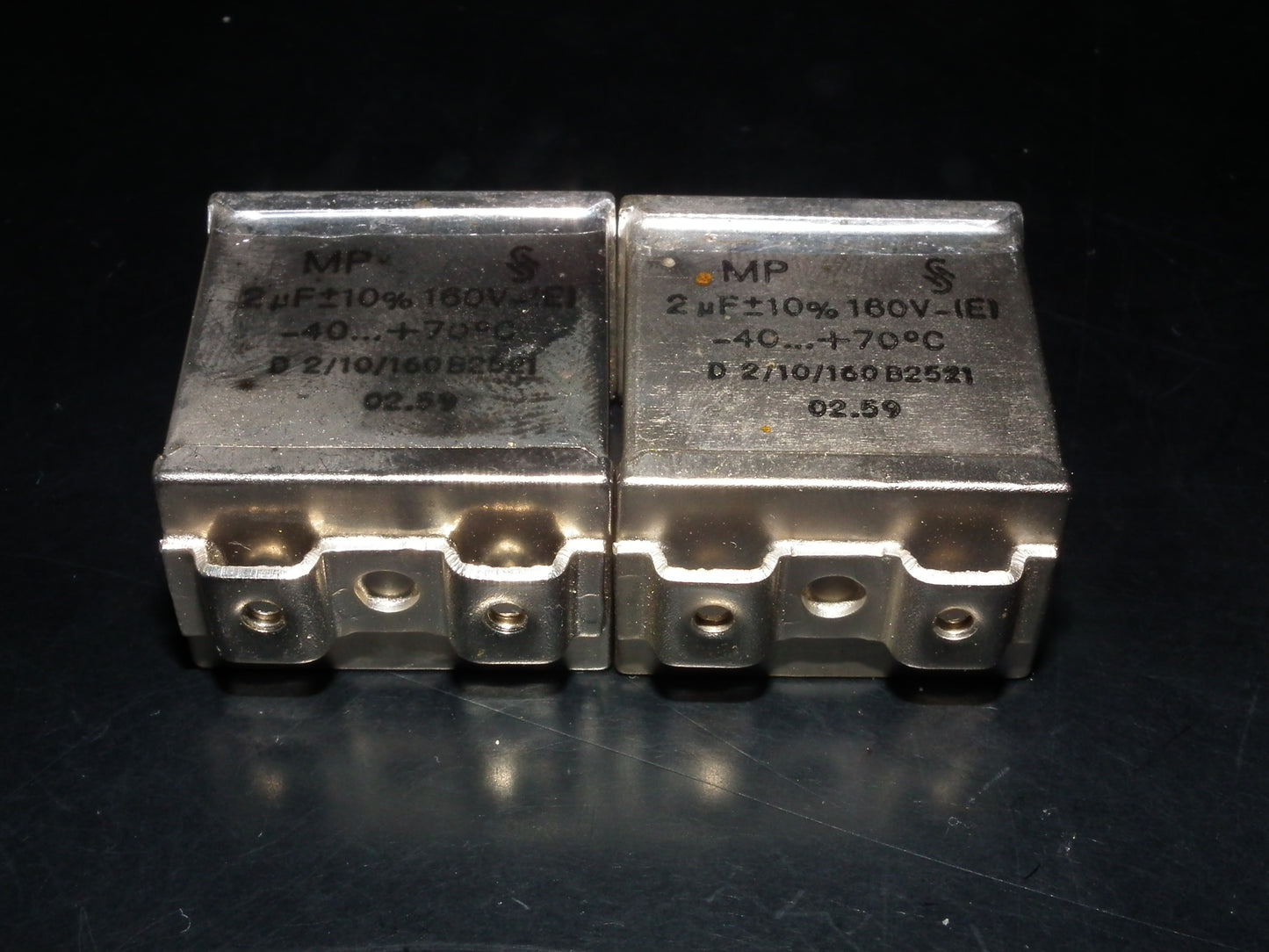 Two vintage Siemens PIO capacitors 2 uF / 160V Klangfilm tube audio 2mfd