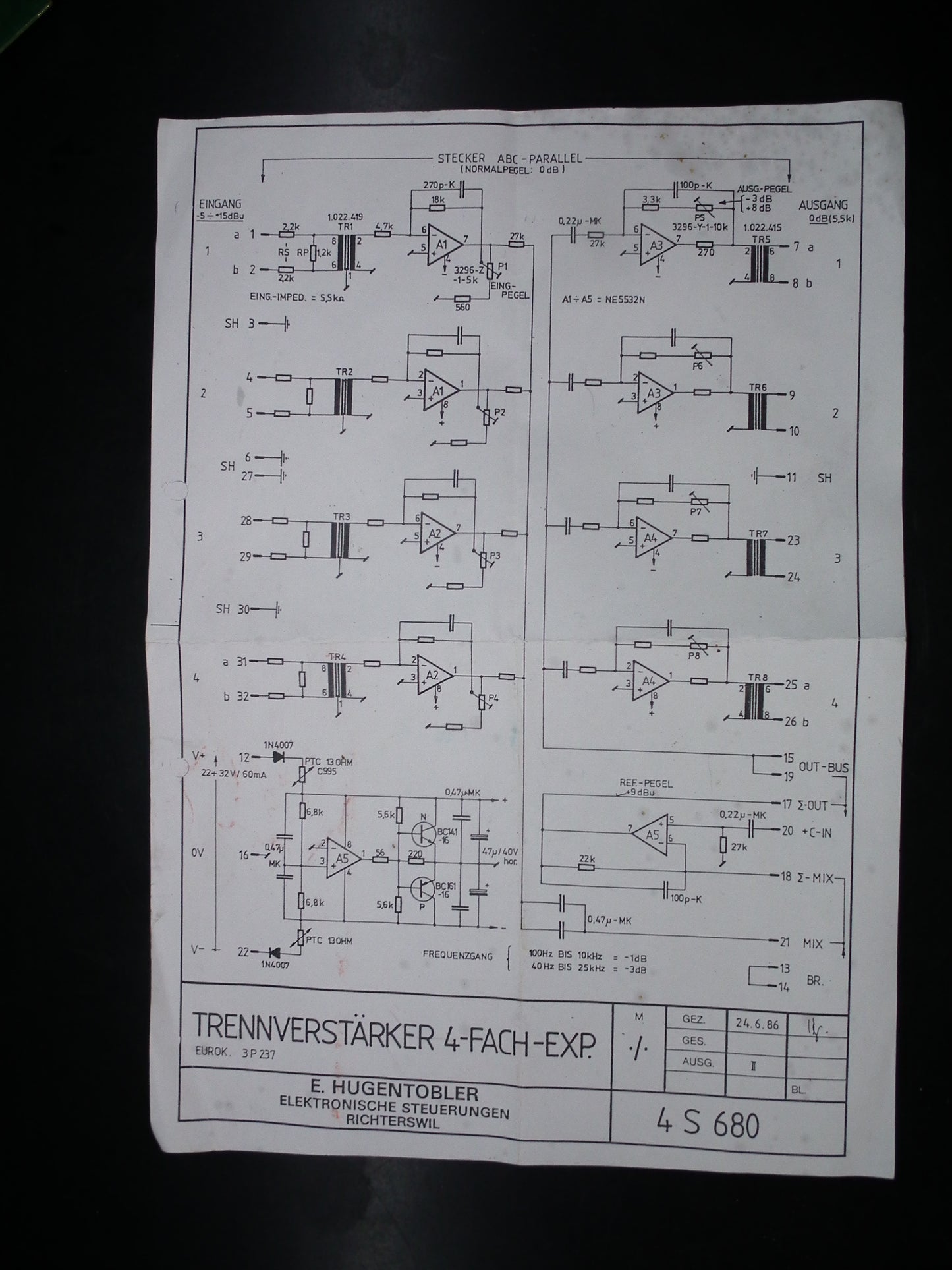 Studer Trennverstarker Module with 4 x 1.022.451 Transformer