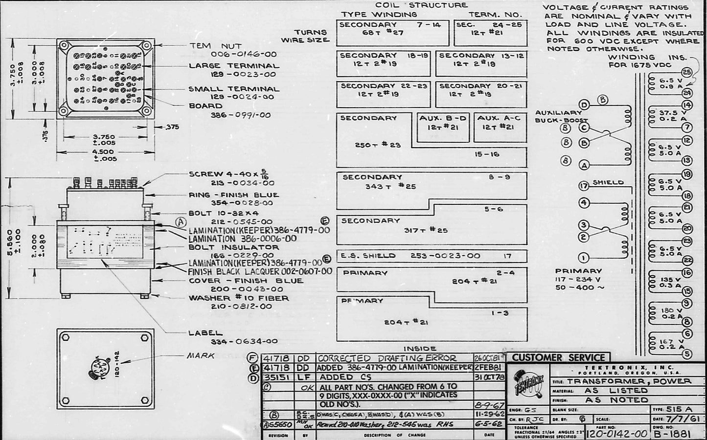 Tektronix 120-142 Power Transformer Tube Audio Amp Guitar