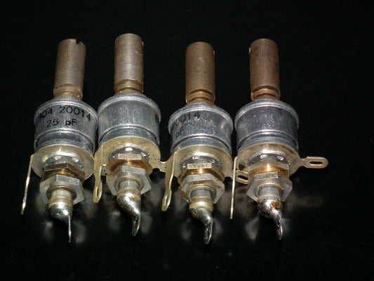 Four (4) NOS Beehive 3pF - 25pF Variable Trimmer Capacitors Tubular Piston Caps