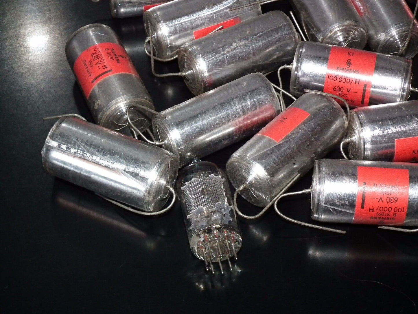 Two vintage NOS Polystyrene Capacitors 0.1mfd / 630V Siemens Klangfilm Hi End