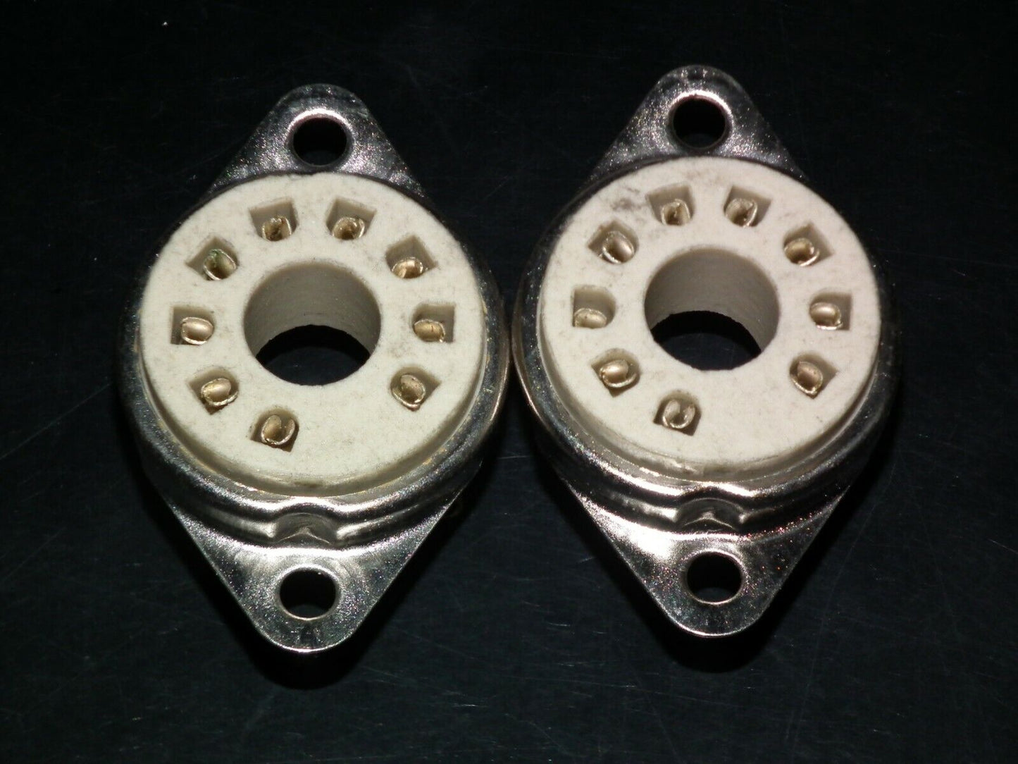 TWO VINTAGE NOS MAGNOVAL Vacuum Tube CERAMIC Sockets Valve Base PL519 EL509