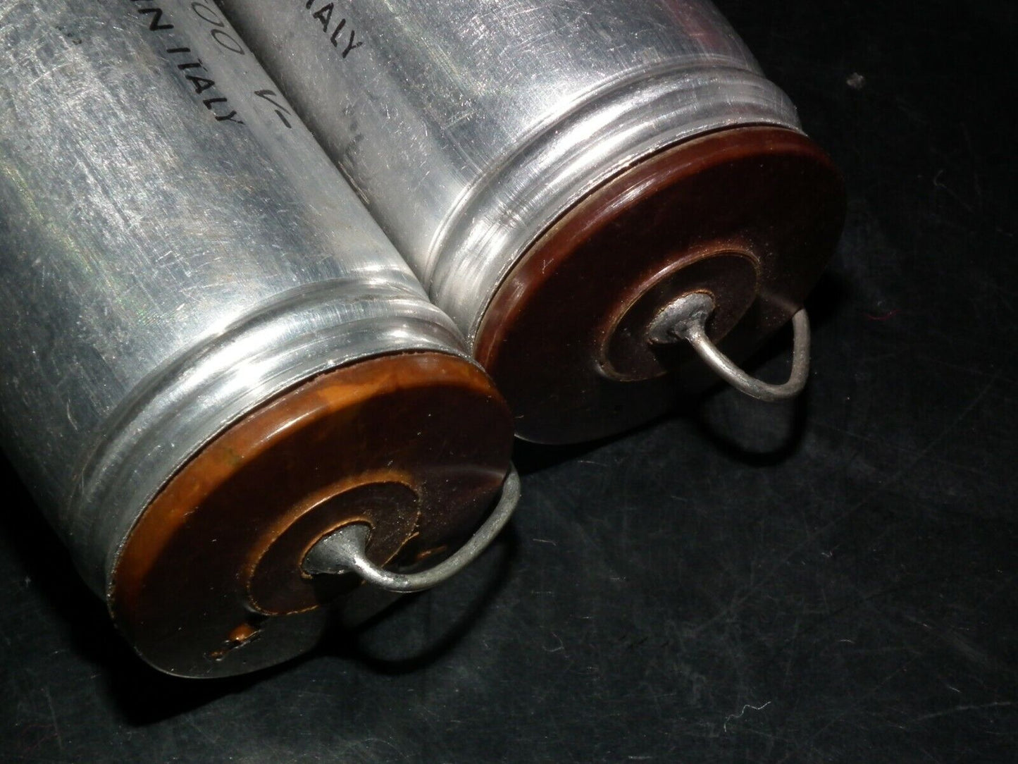 Two NOS vintage PIO capacitors 1 uF / 500V Ducati Italy Paper In Oil