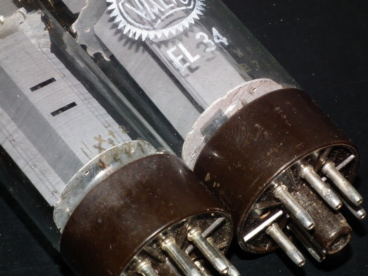 EL34 6CA7 Mullard Xf2 OO  Getter Welded Anodes Platinum Matched Pair Tested 75%