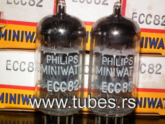 ECC82 12AU7 Philips Holland, 1963  NOS NIB Platinum Matched Pair Heerlen Plant