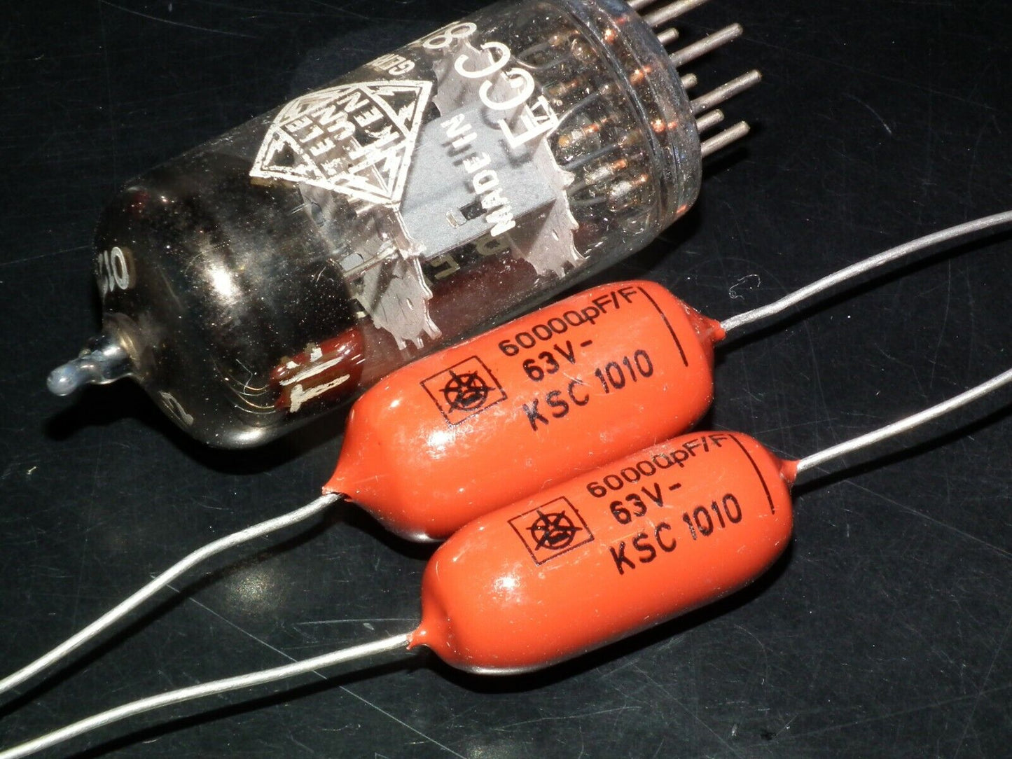 Two polystyrene capacitors 60000pF 0.060uF 63V ISKRA SIEMENS HI End Tube