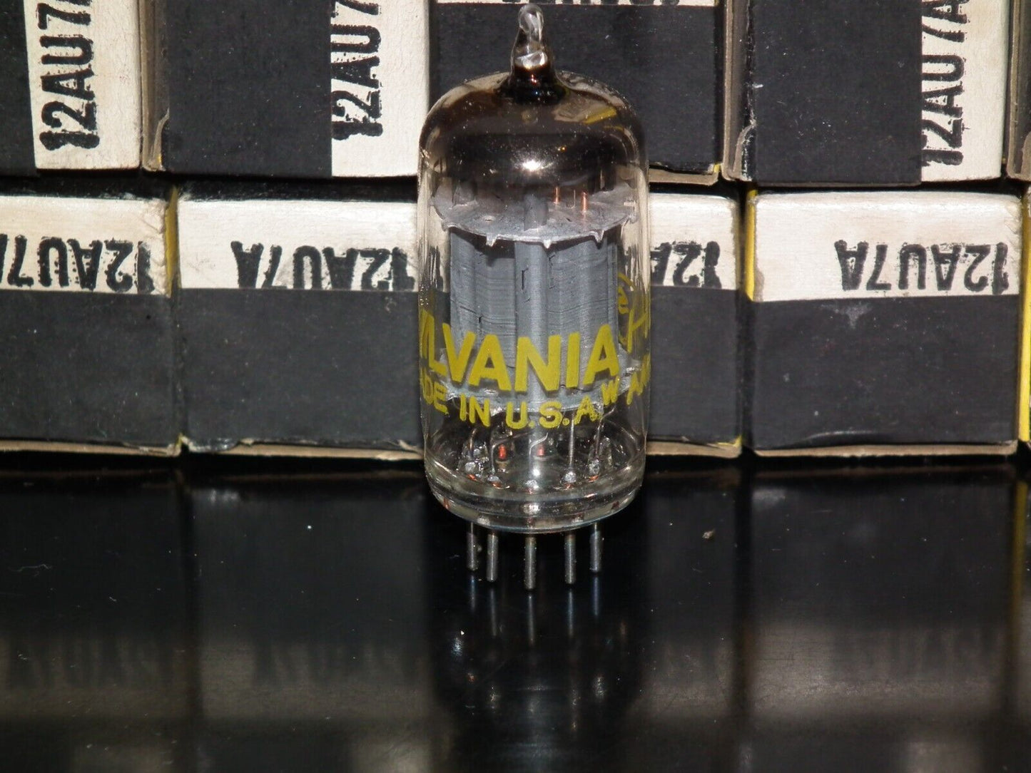 12AU7A Sylvania ECC82 NOS NIB platinum matched pair Long Plates Big O Getter Yel