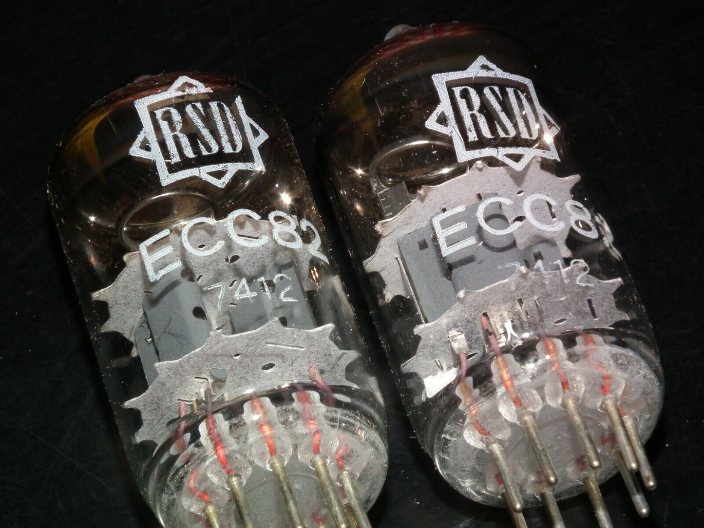 ECC82 12AU7 RFT rebranded RSD, NOS NIB Platinum Matched Pair, the same codes 70s