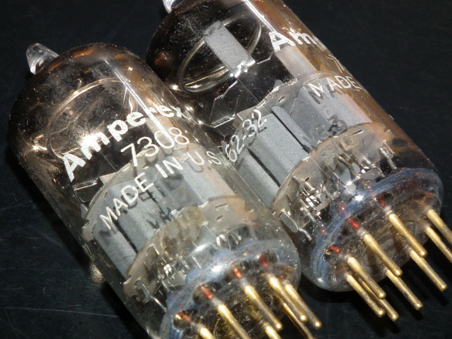 7308 Amperex E188CC RARE gray shield, matched pair tested NOS, gold pins 1961 P2