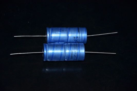 Two vintage NOS Philips electrolytic capacitors 47uF 385V Made in Holland 70s