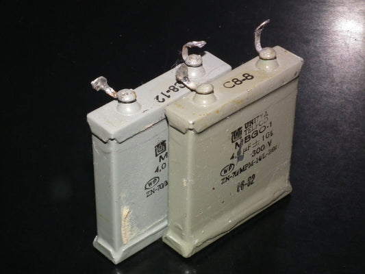 Two vintage Unitra PIO capacitors 4uF 300V 4mfd tube audio Glass End Seal 1981