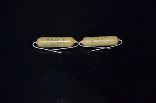 Two vintage Mullard Mustard Philips Capacitors 0.068mfd / 400V Marshall,Fender