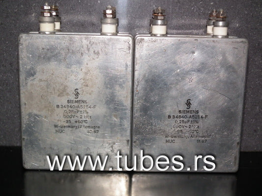 Two vintage Siemens PIO capacitors 0.25uF 500V~ Made in Germany in 1967