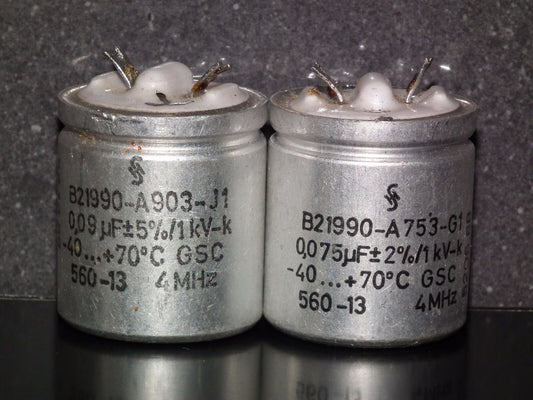 Two vintage Sikatrop Capacitors 0.09mfd 1KV Siemens Klangfilm Hi End 90nF 1000V
