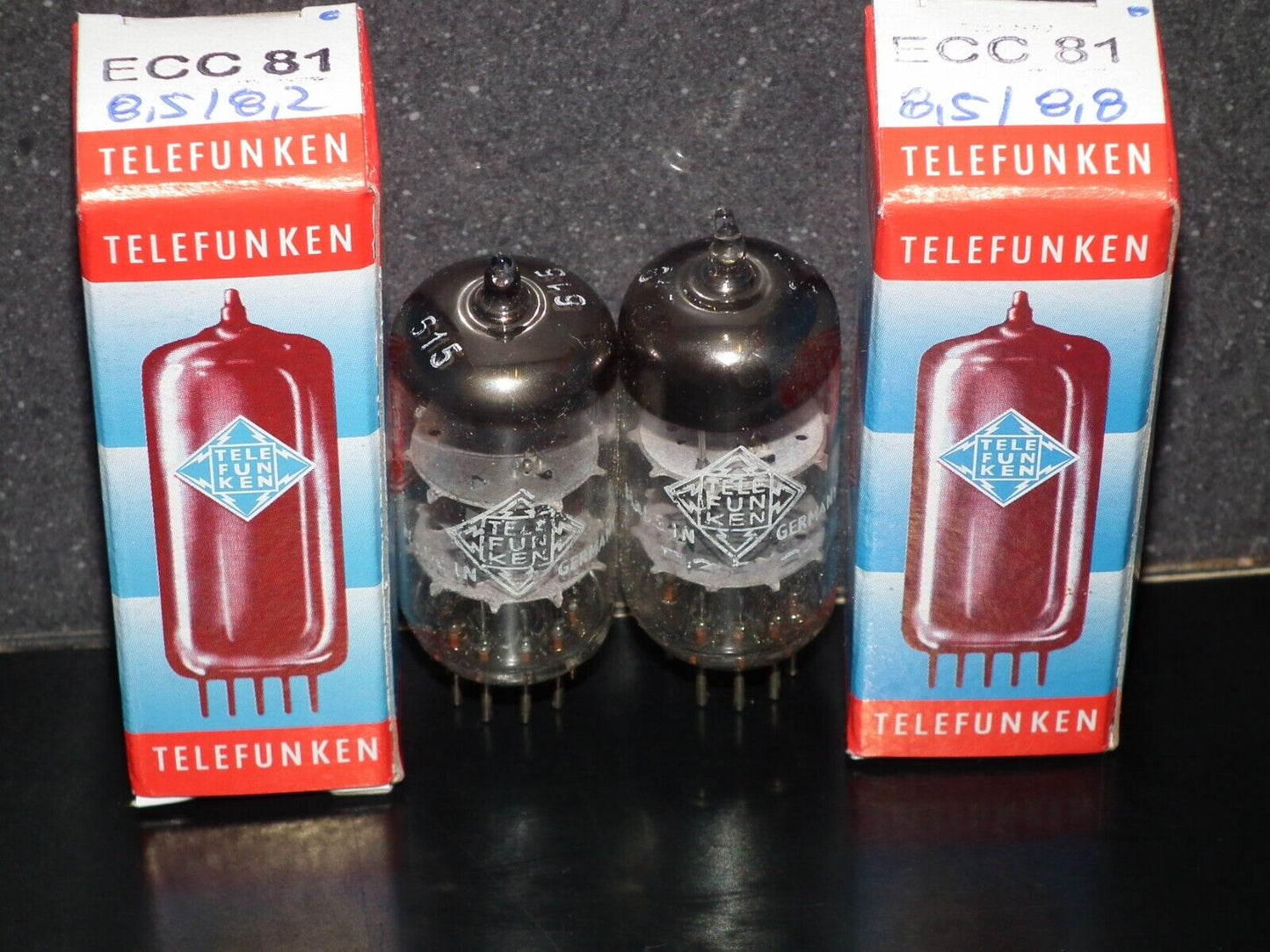 NOS Matched Pair ECC81 Telefunken 12AT7 Diamond Bottom Same Codes West Germany