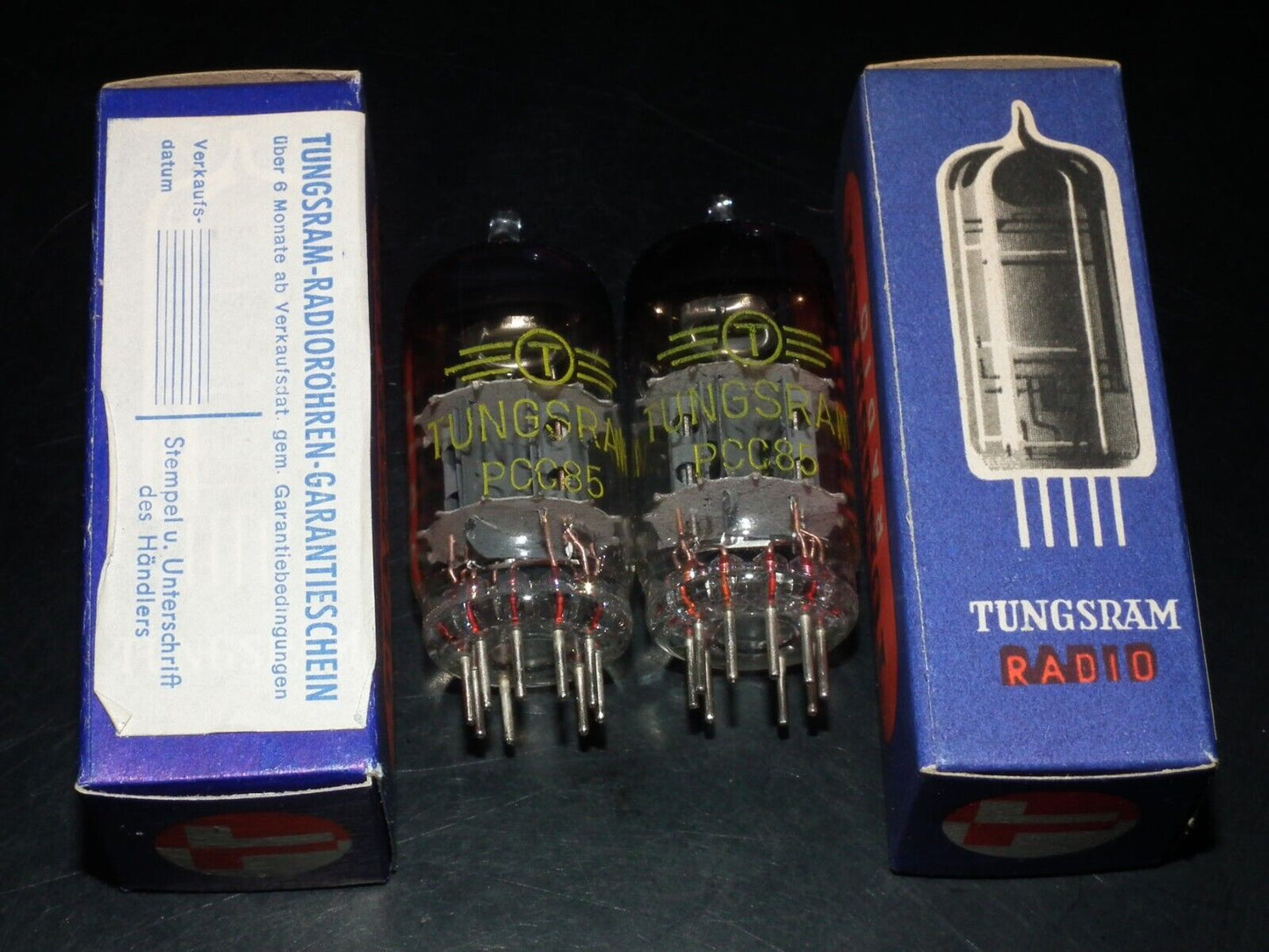 PCC85 Tungsram Austria Platinum Matched Pair NOS NIB RARE Thick Getter late 50s