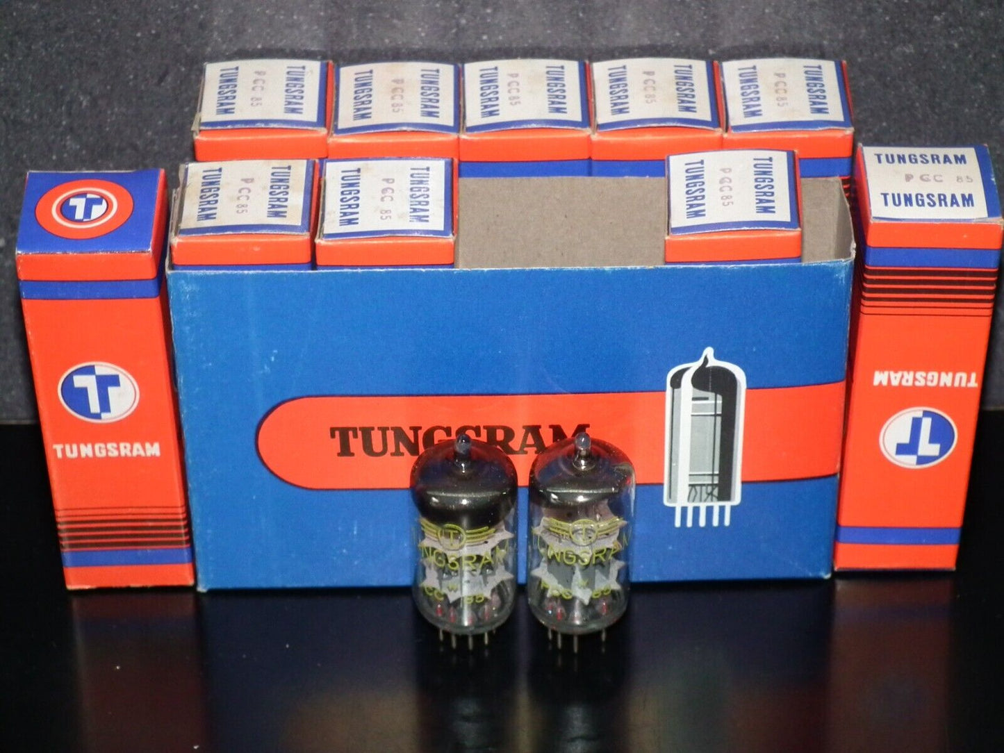 PCC85 Tungsram Austria Platinum Matched Pair NOS NIB 60s Big Inclined Getter