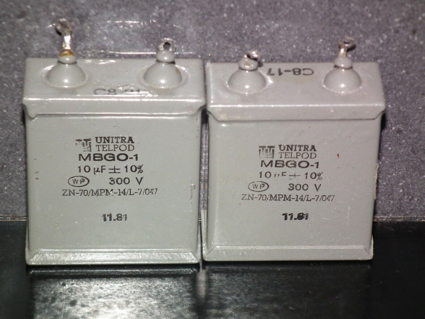 Two vintage Unitra PIO capacitors 10uF 300V 10mfd tube audio Glass End Seal 1981