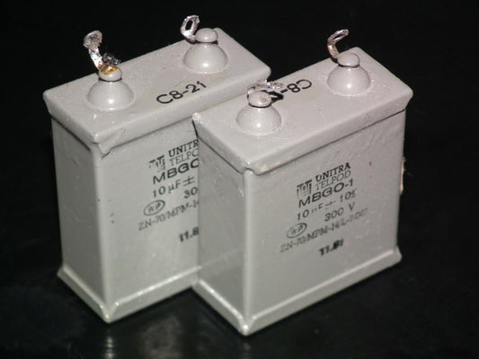 Two vintage Unitra PIO capacitors 10uF 300V 10mfd tube audio Glass End Seal 1981