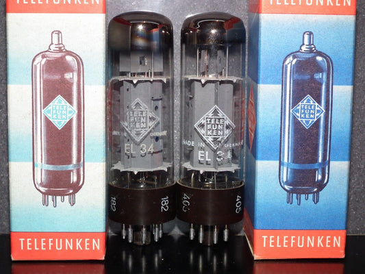 EL34 Telefunken OO Getter Brown Base NOS NIB Platinum Matched Pair Ulm W.Germany