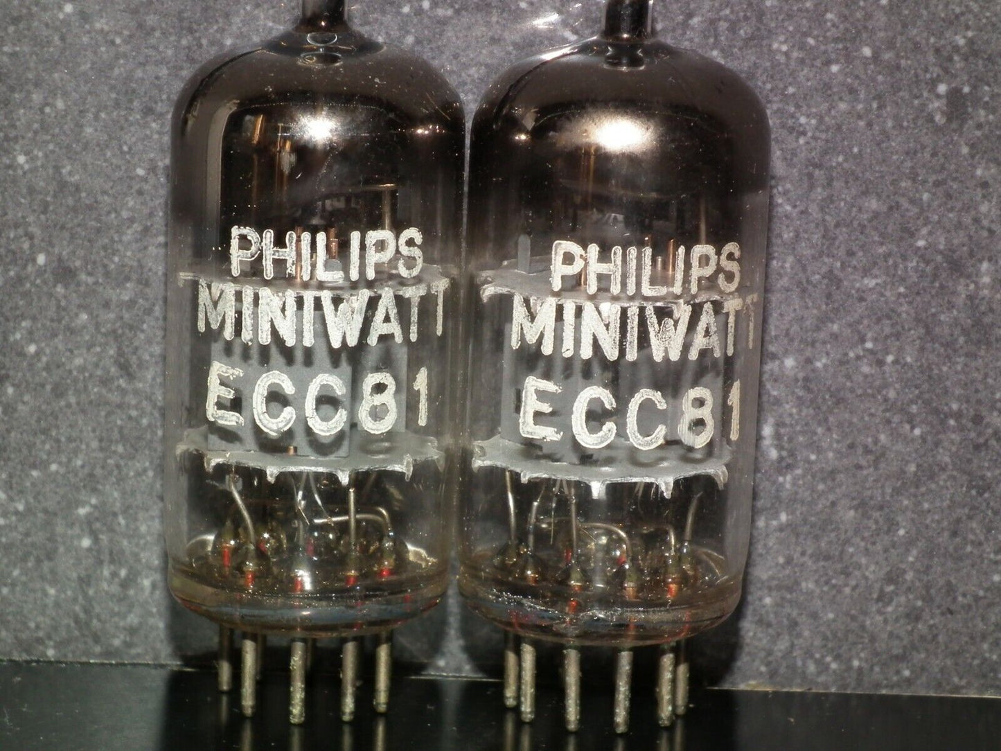 ECC81 12AT7 Philips Holland Flat Foil Crossbar D Getter (Used, matched pair)