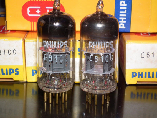 Mullard E81CC (ECC81 12AT7) NOS matched pair (Made in 1968) Gold Pins Philips