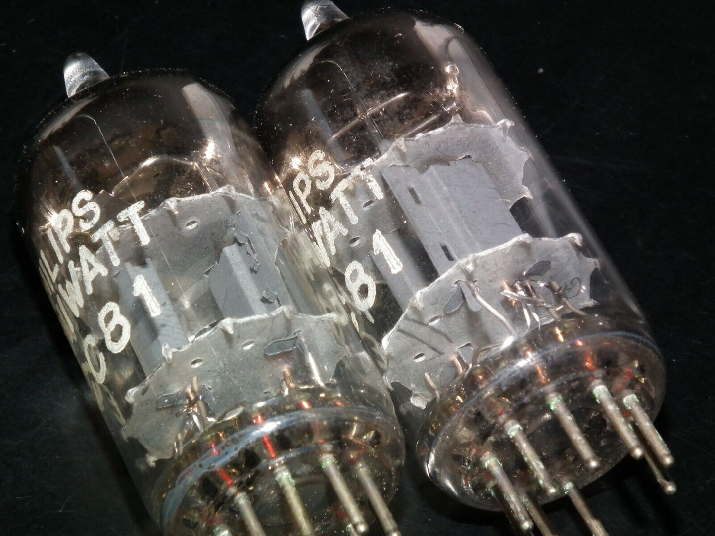 ECC81 12AT7 Philips Holland Flat Foil Crossbar D Getter (Used, matched pair)