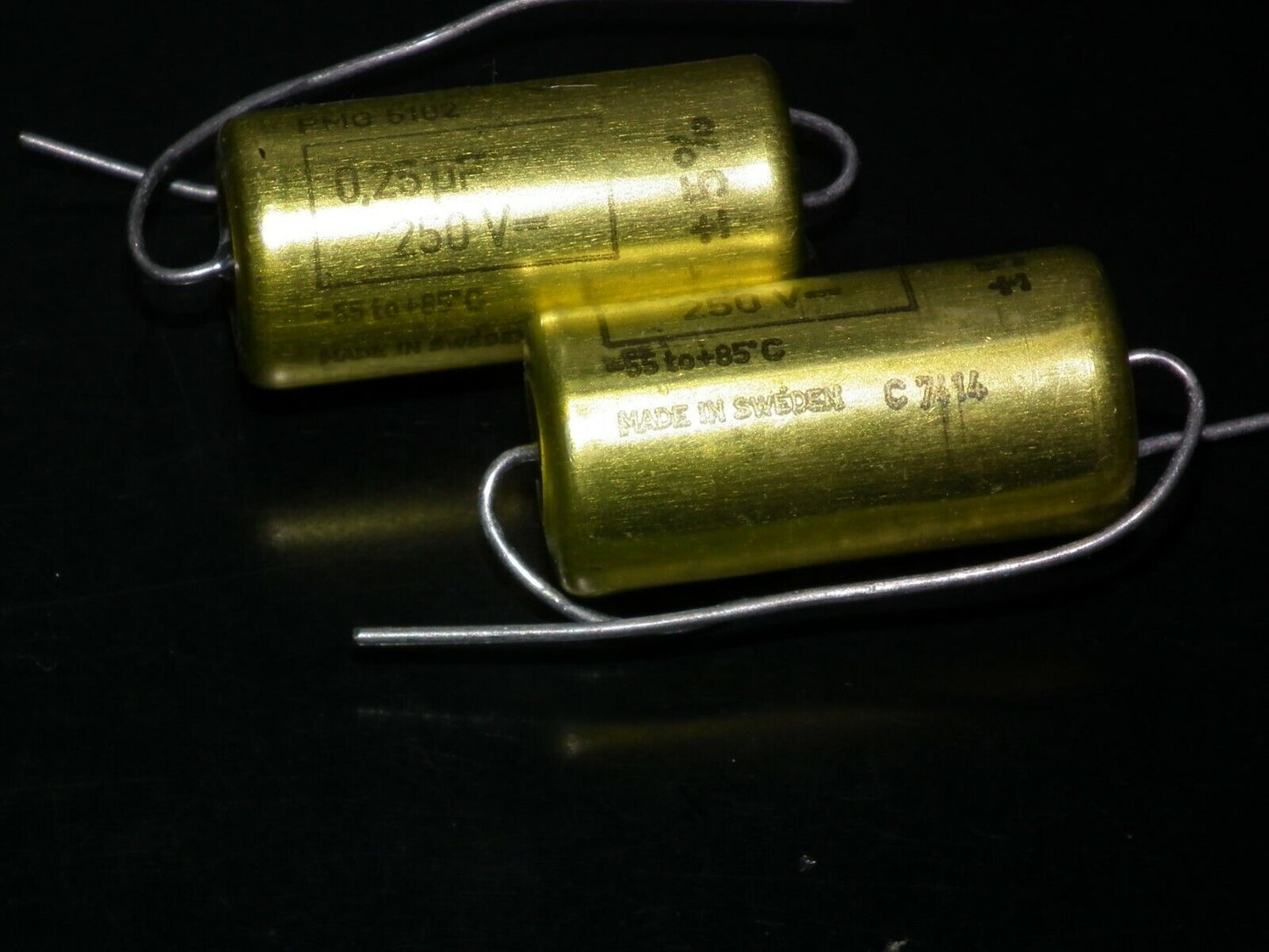 Two vintage MP capacitors 0.25 uF  250V Rifa Sweden PIO - Paper in oil capacitor