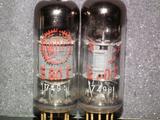 E80F Valvo 6084 Matched Pair RARE D GETTER Pinched Waist Red Logo Hamburg 1956