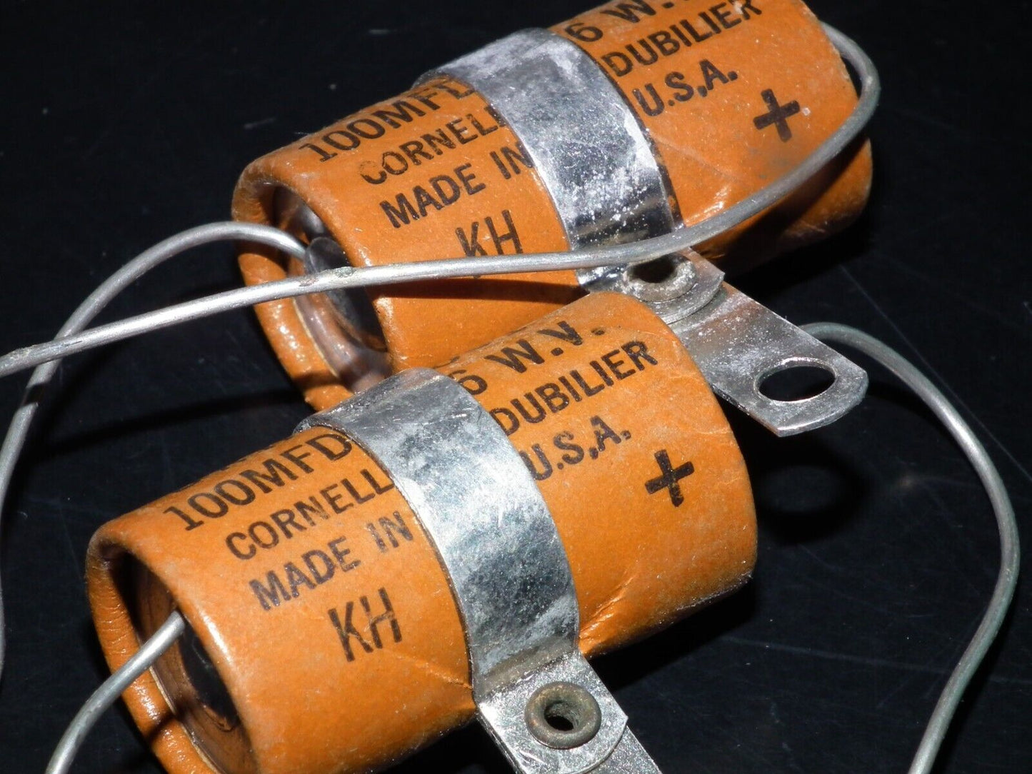 Two (2 pcs) Vintage NOS Capacitors Cornell Dubilier 100uF 6V