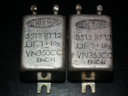 Two vintage PIO capacitors 1uF 350V MICROFARAD perfect for tube audio glass end