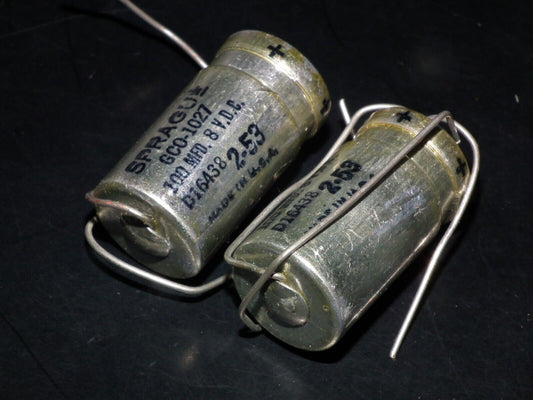 Two (2 pcs) Vintage NOS Capacitors Sprague 100uF 8V