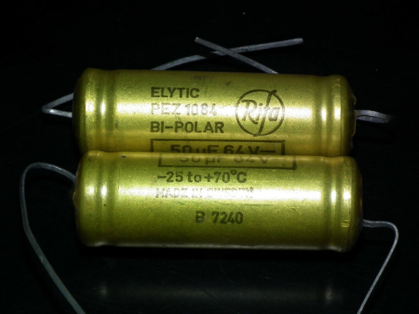 Two vintage NOS capacitors 50uF 64V Rifa Sweden ELYTIC BI-Polar Made in 1972