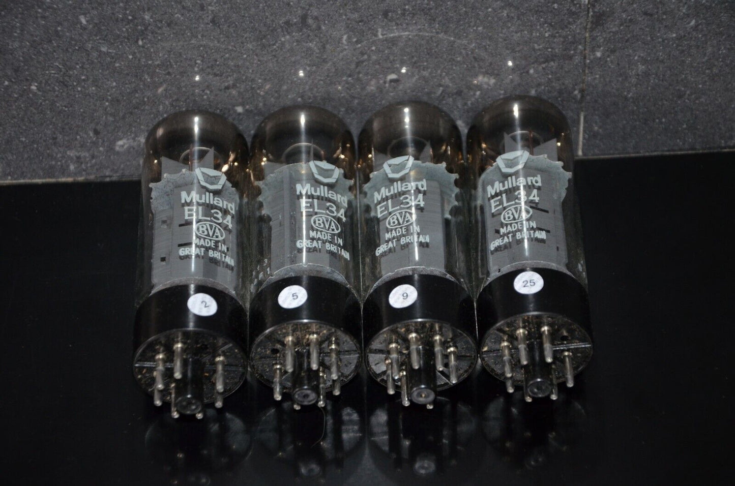 EL34 6CA7 Mullard Xf3 NOS Platinum Matched Quad Made in Blackburn, 1974