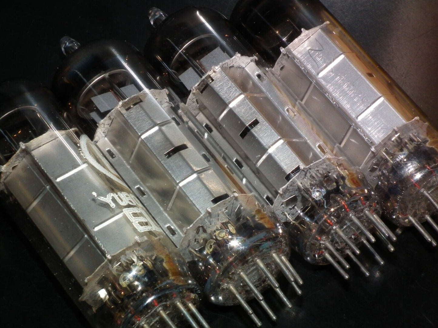 EL84 6BQ5 EI Mullard - NOS platinum matched quad Silver Anodes Philips tool