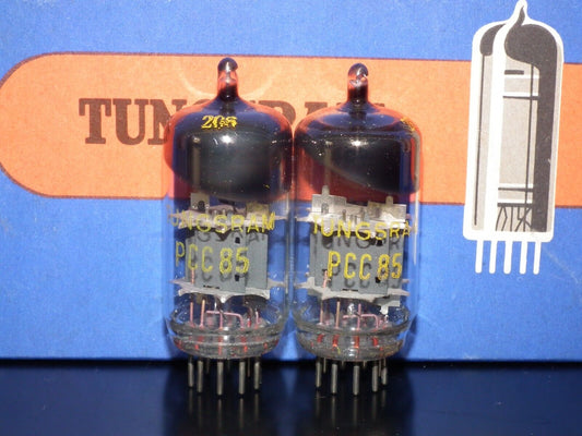 PCC85 Tungsram Platinum Matched Pair NOS NIB Early 60s Big Inclined Getter