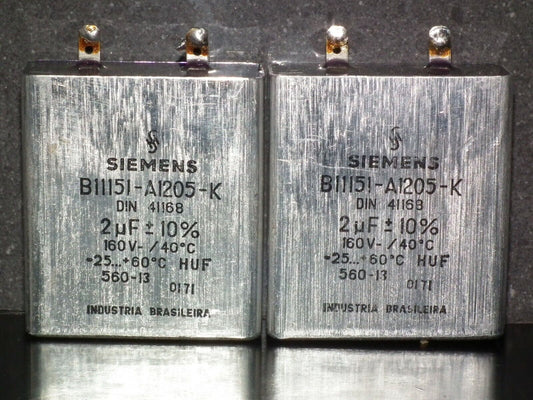 Two vintage Siemens PIO capacitors 2.0 uF / 250V Klangfilm tube audio 2mfd 250V