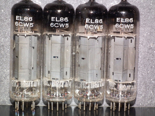 Platinum matched quad EL86 6CW5 Mullard Blackburn NOS OLD TYPE D GETTER, 1962