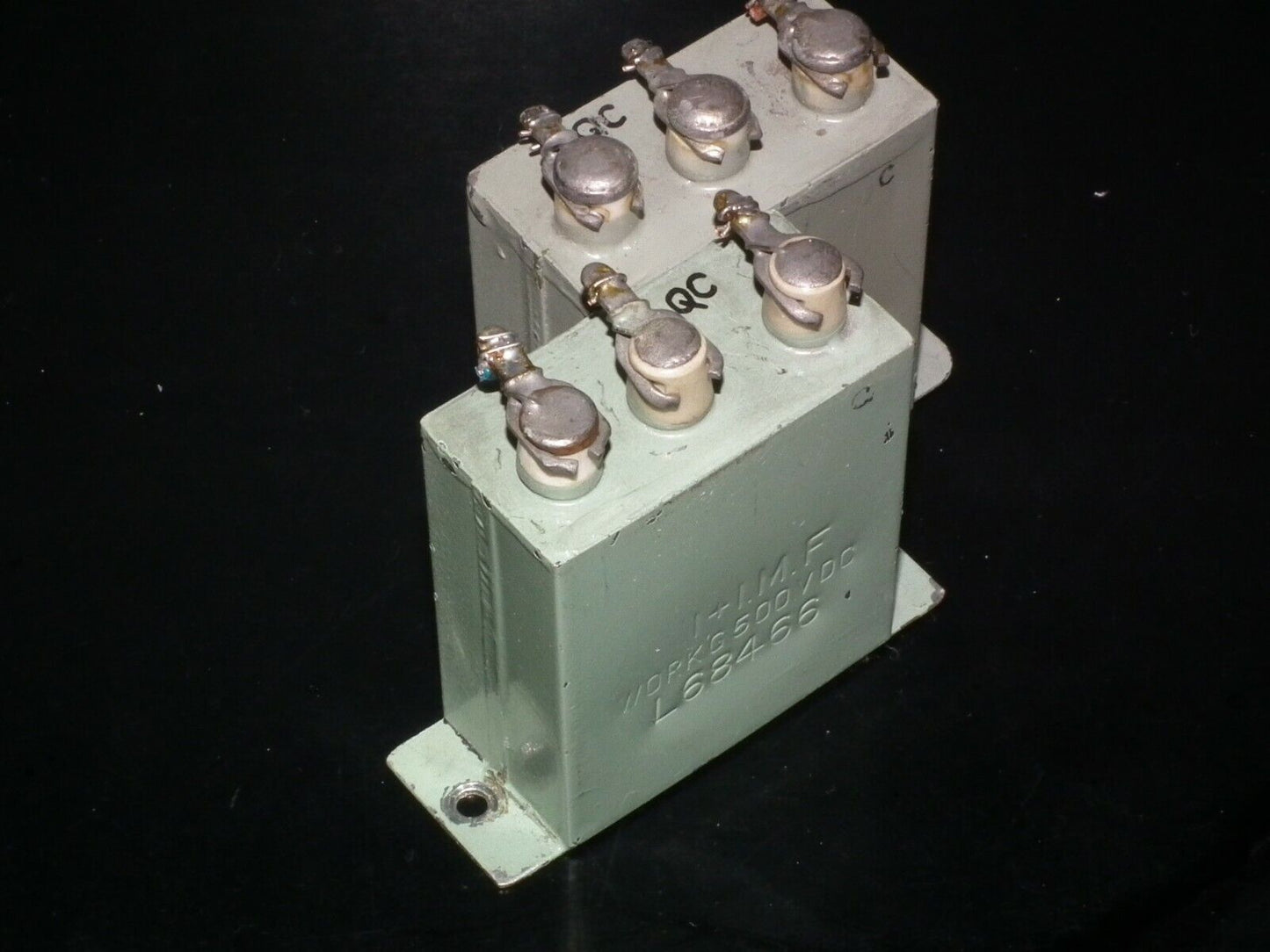 Two vintage RARE PIO capacitors 1+1 uF / 500V DC tube audio