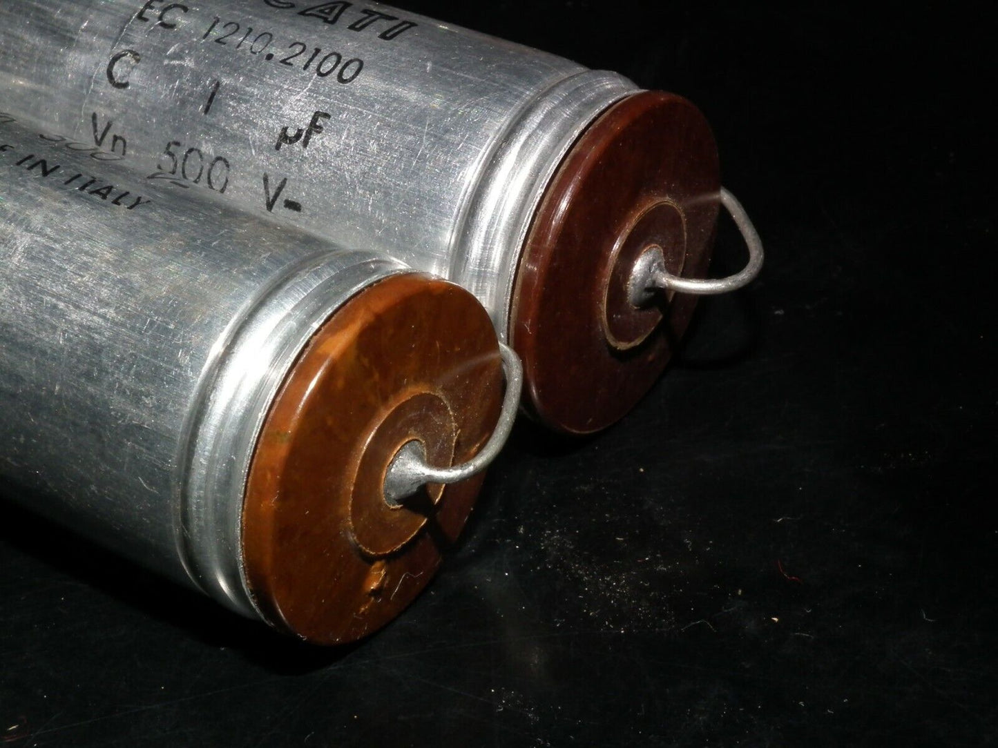 Two NOS vintage PIO capacitors 1 uF / 500V Ducati Italy Paper In Oil