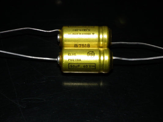 Two (2 pcs) Vintage NOS Capacitors RIFA 50u 40V Made in Sweden in 70s