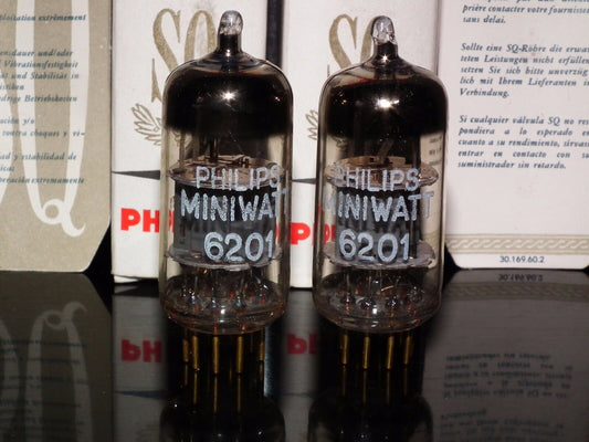 Philips 6201 ECC81 12AT7 E81CC NOS matched pair Made by Valvo 1962 Gold Pins