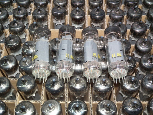 EL84 6BQ5 RFT Germany - NOS platinum matched pair early 60s - RARE WELDED PLATES