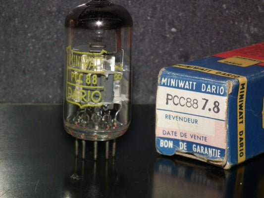 PCC88 Miniwatt Dario 7DJ8 DUAL STAGE GETTER NOS NIB Yellow Logo