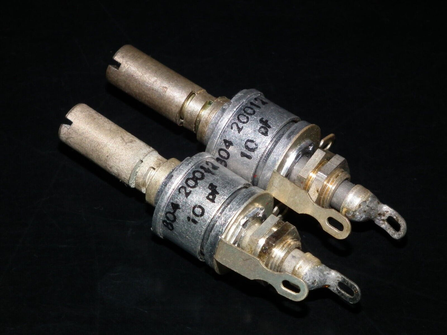 Two (2) NOS Beehive 2pF - 10pF variable trimmer capacitors - tubular piston caps