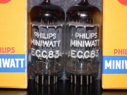 Matched Pair ECC83 Philips 12AX7 1957 mC5 Delta7L D-Foil Getter 19mm Anodes NOS